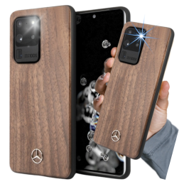 Etui Mercedes Wood Line Walnut do Galaxy S20 Ultra, brązowy/brown