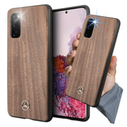 Etui Mercedes Wood Line Walnut do Galaxy S20, brązowy/brown