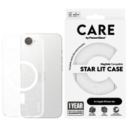 Etui CARE by PanzerGlass Flagship Urban Combat Qi do iPhone 16e, przezroczyste z brokatem