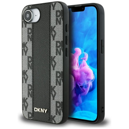 Etui DKNY Leather Checkered Mono Pattern MagSafe do iPhone 16e, czarny