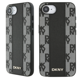 Etui DKNY Leather Checkered Mono Pattern MagSafe do iPhone 16e, czarny