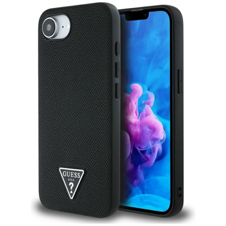 Etui Guess Grained Triangle MagSafe do iPhone 16e, czarny