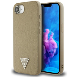 Etui Guess Grained Triangle MagSafe do iPhone 16e, brązowy