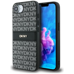 Etui DKNY Repeat Texture Pattern with Tonal Stripe do iPhone 16e, czarne