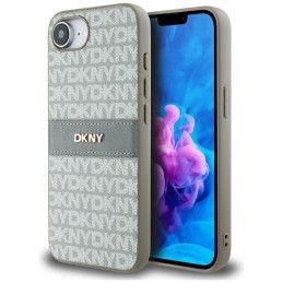 Etui DKNY Repeat Texture Pattern with Tonal Stripe do iPhone 16e, beżowe