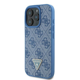 Etui Guess Leather 4G Triangle Strass do iPhone 16 Pro Max, niebieskie