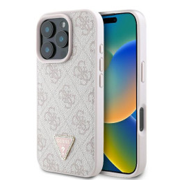 Etui Guess Leather 4G Triangle Strass do iPhone 16 Pro Max, różowy/pink
