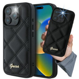 Etui Guess Quilted Metal Logo do iPhone 16 Pro Max, czarne