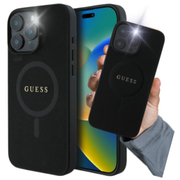 Etui Guess Saffiano Classic Logo MagSafe do iPhone 16 Pro Max, czarne