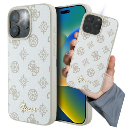 Etui Guess Peony Script Logo MagSafe do iPhone 16 Pro Max, biały/white