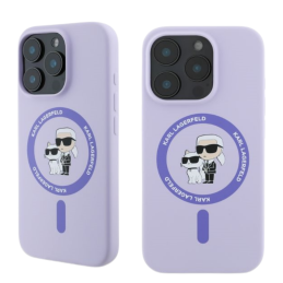 Etui Karl Lagerfeld Silicone Karl&Choupette Heads Ring MagSafe do iPhone 16 Pro Max, fioletowy/purple