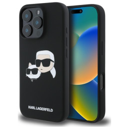 Etui Karl Lagerfeld Silicone Double Heads Print MagSafe do iPhone 16 Pro Max, czarne