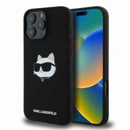 Etui Karl Lagerfeld Silicone Choupette Head Print MagSafe do iPhone 16 Pro Max, czarne