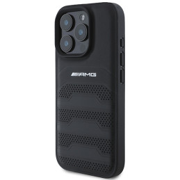 Etui AMG Leather Debossed Lines Black Logo do iPhone 16 Pro Max, czarne