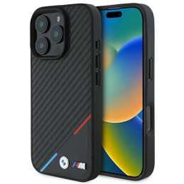 Etui BMW M Carbon Tricolor Line MagSafe do iPhone 16 Pro Max, czarne