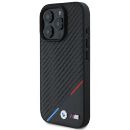 Etui BMW M Carbon Tricolor Line MagSafe do iPhone 16 Pro Max, czarne
