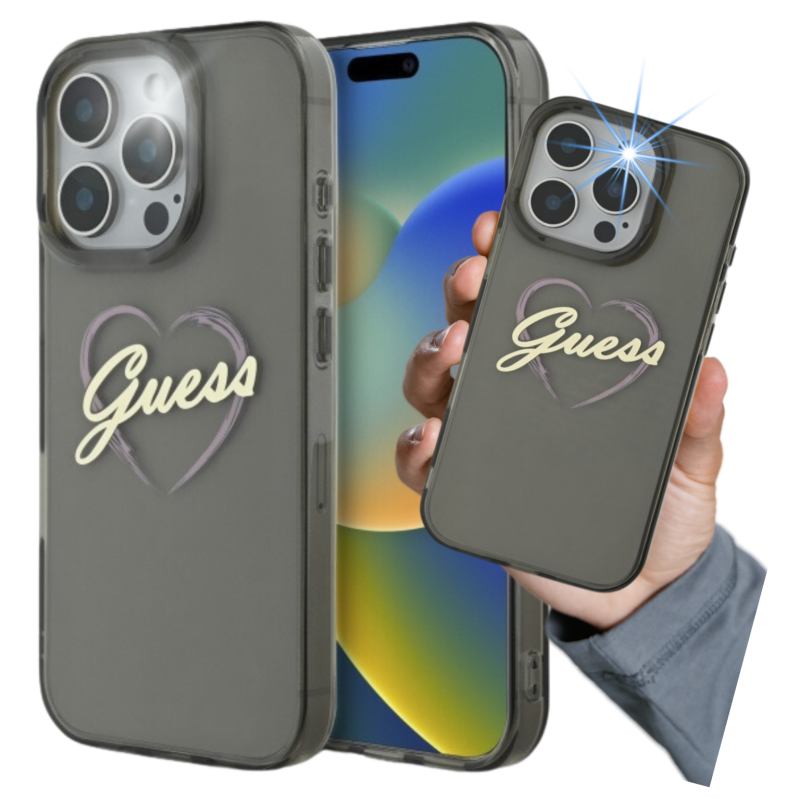 Etui Guess IML Heart do iPhone 16 Pro Max, czarne