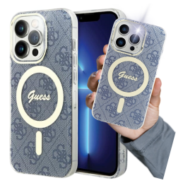 Etui Guess IML 4G MagSafe do iPhone 16 Pro Max, niebieskie