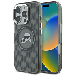 Etui Karl Lagerfeld IML Monogram Karl&Choupette Head MagSafe do iPhone 16 Pro Max, czarne
