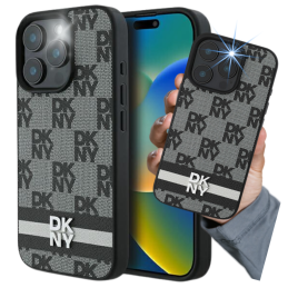 Etui DKNY Checkered Pattern & Printed Stripes do iPhone 16 Pro Max, czarne 