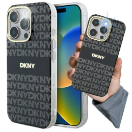 Etui DKNY Repeat Texture Pattern With Stripe do iPhone 16 Pro Max, czarne