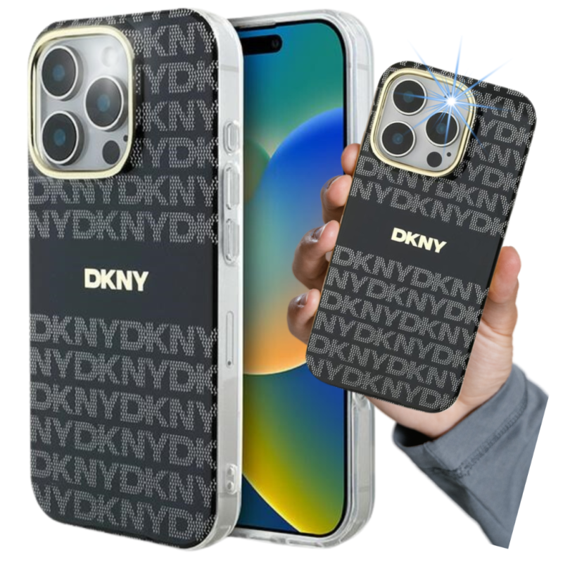 Etui DKNY Repeat Texture Pattern With Stripe do iPhone 16 Pro Max, czarne