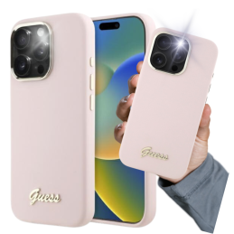 Etui Guess Silicone Script Metal Logo & Frame do iPhone 16 Pro Max, różowy/pink