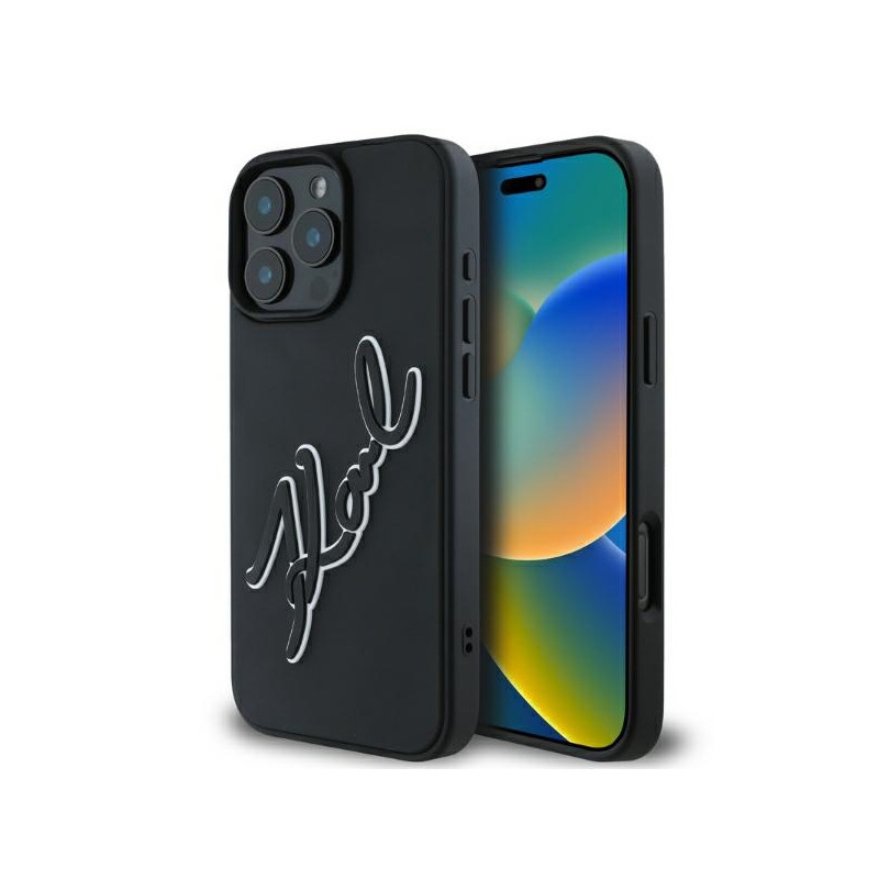 Etui Karl Lagerfeld 3D Rubber Bicolor Signature do iPhone 16 Pro Max, czarne