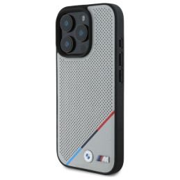Etui BMW M Perforated Tricolor Line MagSafe do iPhone 16 Pro Max, szary/grey
