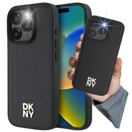 Etui DKNY Repeat Pattern Stack Logo MagSafe do iPhone 16 Pro Max, czarne