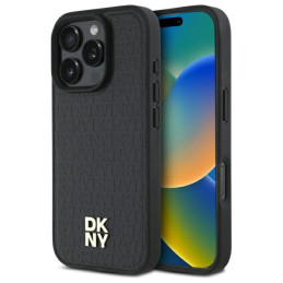 Etui DKNY Repeat Pattern Stack Logo MagSafe do iPhone 16 Pro Max, czarne