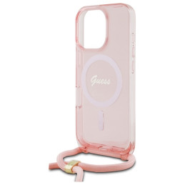 Etui Guess Crossbody Cord Script MagSafe do iPhone 16 Pro Max, różowy/pink