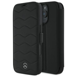 Etui z klapką Mercedes MB Waves Leather do iPhone 16 Pro Max, czarne