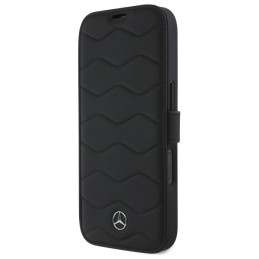 Etui z klapką Mercedes MB Waves Leather do iPhone 16 Pro Max, czarne