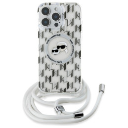 Etui Karl Lagerfeld IML Crossbody Monogram Karl & Choupette Head MagSafe do iPhone 16 Pro Max, transparent