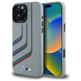 Etui BMW Silicone Turning Lines MagSafe do iPhone 16 Pro Max, szary/grey