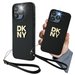 Etui DKNY Wrist Strap Stock Logo do iPhone 16 Pro Max, czarne