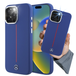 Etui Mercedes Silicone Red Stripe MagSafe do iPhone 16 Pro Max, granatowy/navy