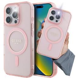 Etui Guess IML Glitter Circle MagSafe do iPhone 16 Pro Max, różowy/pink