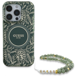 Etui Guess IML Flowers Allover Electro With Pearl Strap MagSafe do iPhone 16 Pro Max, zielony/green
