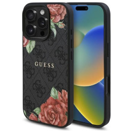 Etui Guess 4G Flowers Print MagSafe do iPhone 16 Pro Max, czarne