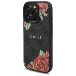 Etui Guess 4G Flowers Print MagSafe do iPhone 16 Pro Max, czarne