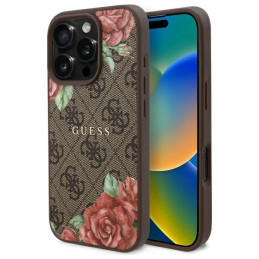 Etui Guess 4G Flowers Print MagSafe do iPhone 16 Pro Max, brązowy/brown