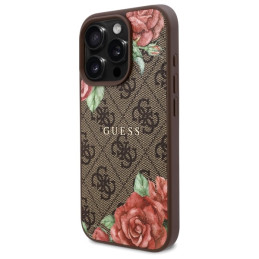 Etui Guess 4G Flowers Print MagSafe do iPhone 16 Pro Max, brązowy/brown
