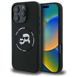 Etui Karl Lagerfeld Silicone Karl&Choupette Heads MagSafe do iPhone 16 Pro Max, czarne