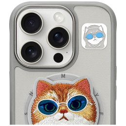Etui Nimmy Glasses Cool Cat MagSafe do iPhone 16 Pro Max, szary