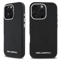 Etui Karl Lagerfeld Saffiano Full Wrapped Elongated Metal Logo MagSafe do iPhone 16 Pro Max, czarny