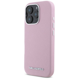 Etui Karl Lagerfeld Saffiano Full Wrapped Elongated Metal Logo MagSafe do iPhone 16 Pro Max, różowy