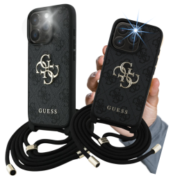 Etui Guess 4G Big Logo Cord Stap Crossbody do iPhone 16 Pro Max, czarny
