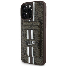 Etui Guess 4G Stripes z portfelem Magsafe do iPhone 16 Pro Max, brązowy
